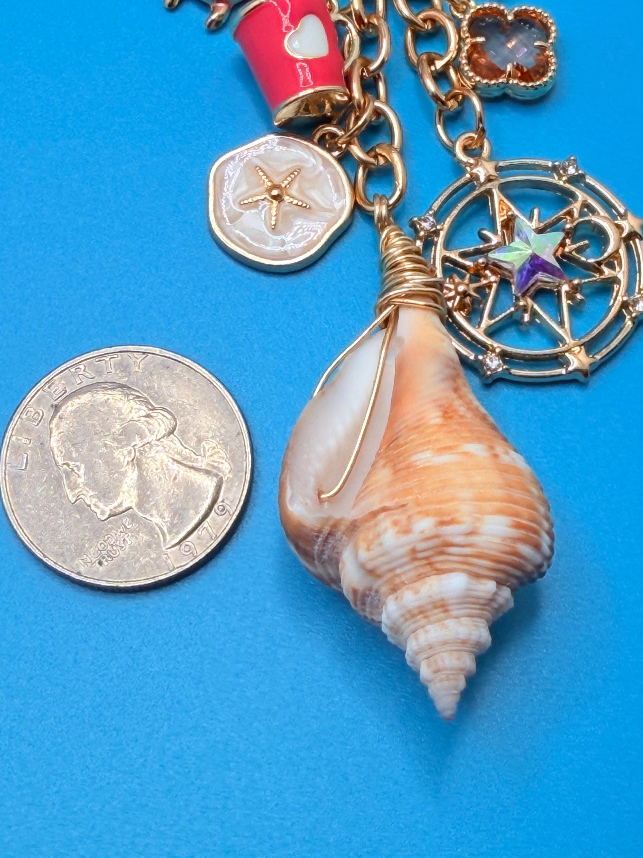 Coastal Bag Charm with Seashell  Beach Accessory, Ocean Lover Gift