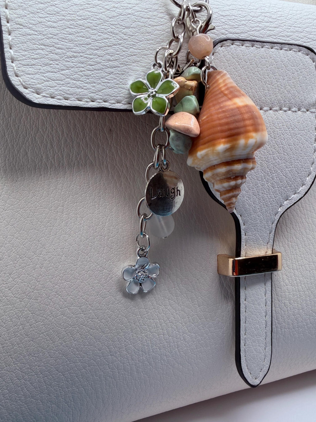 Florida coastal Conch Shell Bag Charm - Handmade Beach Coastal Purse Accessory Ocean Lover Gift