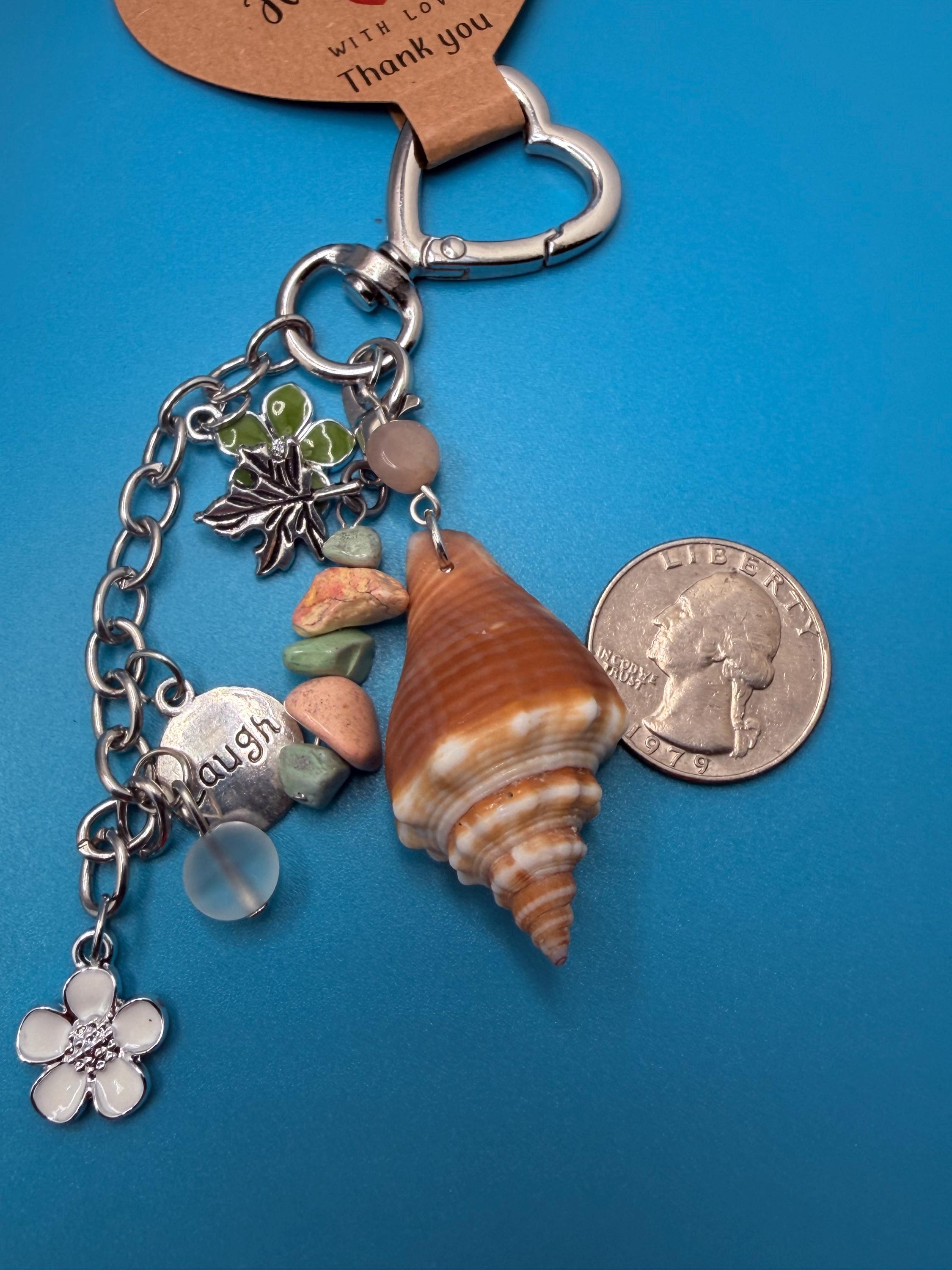 Florida coastal Conch Shell Bag Charm - Handmade Beach Coastal Purse Accessory Ocean Lover Gift