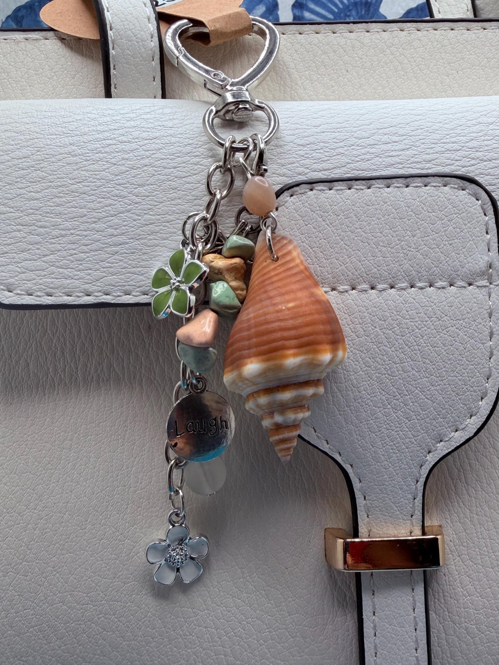 Florida coastal Conch Shell Bag Charm - Handmade Beach Coastal Purse Accessory Ocean Lover Gift