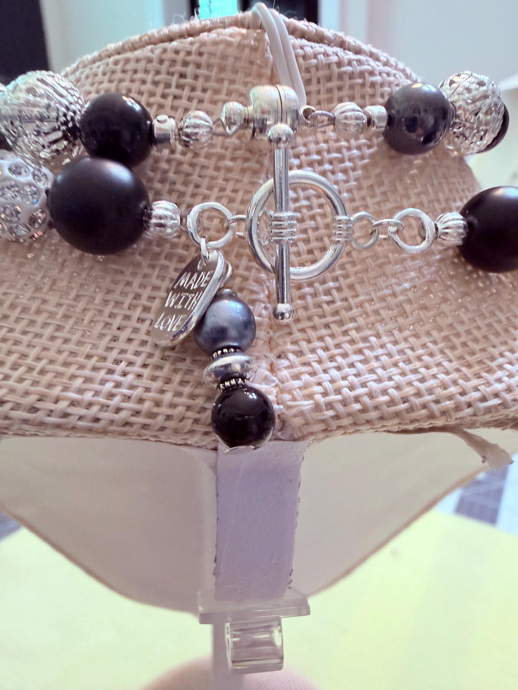 Handmade Florida Shell Necklace With Black Onyx Turquoise Beads 18 Inch