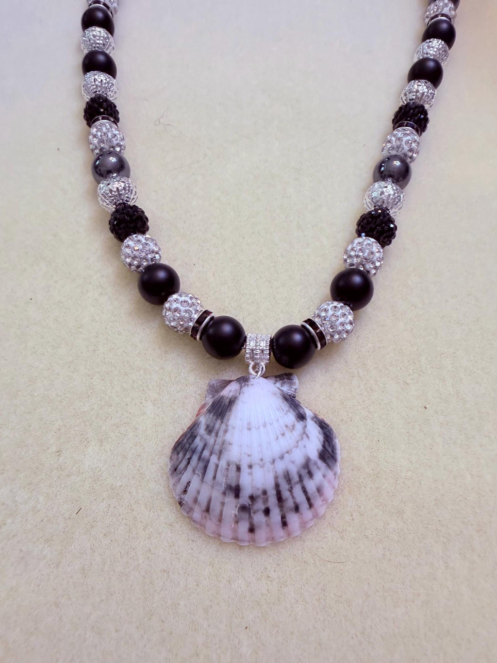 Handmade Florida Shell Necklace With Black Onyx Turquoise Beads 18 Inch