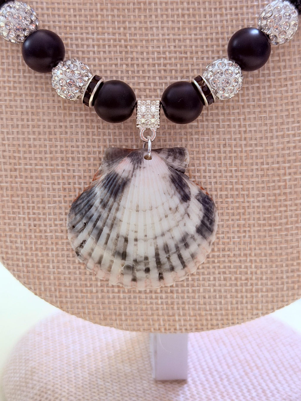 Handmade Florida Shell Necklace With Black Onyx Turquoise Beads 18 Inch
