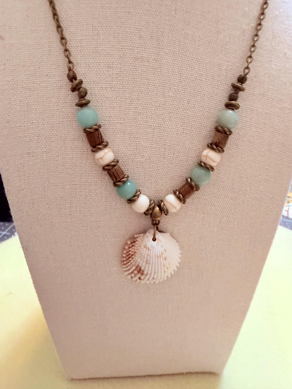 Handmade Seashell Statement Necklace with Turquoise Beads Coastal Boho Jewelry