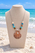 Handmade Scallop Shell Necklace Colorful Beads 18 Inch Stainless Steel Chain