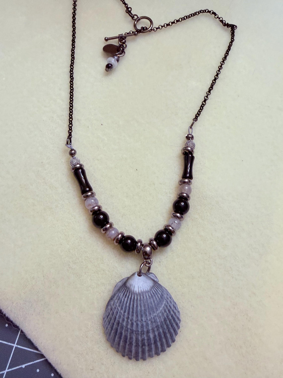 Natural Scallop Shell Necklace Handmade With Black Stainless Steel Chain