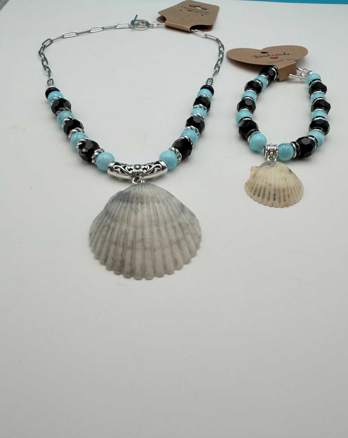Turquoise Sanibel Island Handmade Seashell Necklace and Bracelet Jewelry Set