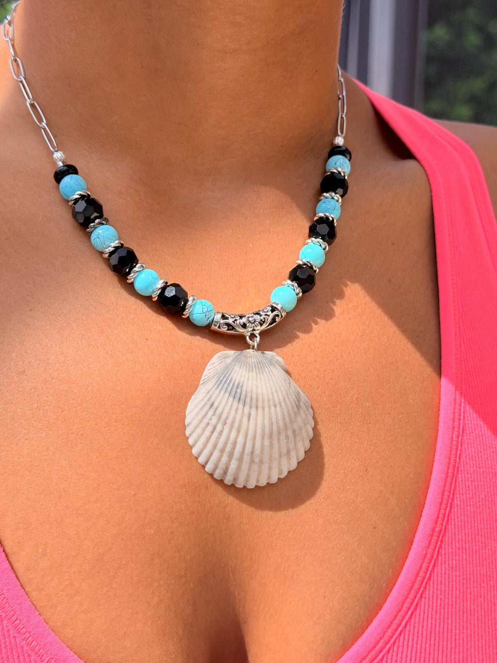 Turquoise Sanibel Island Handmade Seashell Necklace and Bracelet Jewelry Set