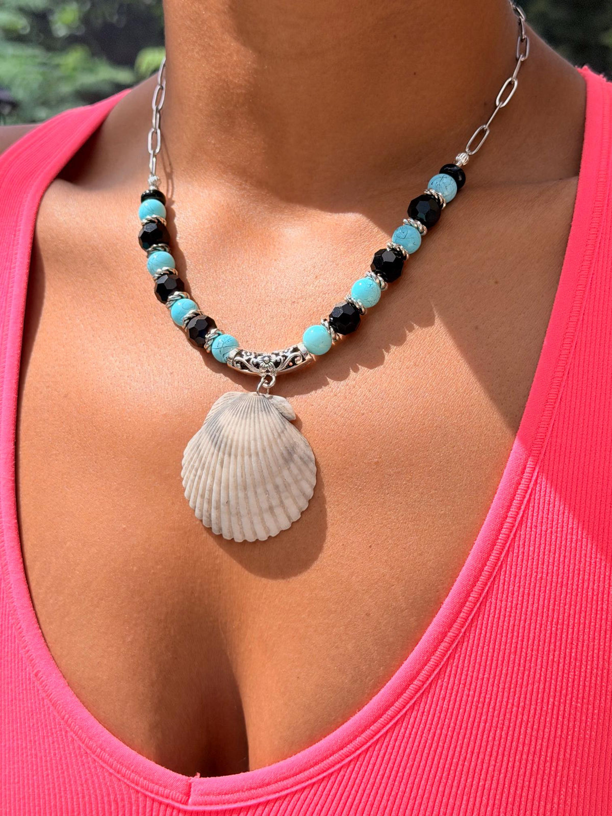 Turquoise Sanibel Island Handmade Seashell Necklace and Bracelet Jewelry Set