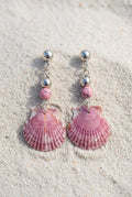 Handmade Pink Calico Scallop Shell Drop Earrings With Beads Sanibel Island