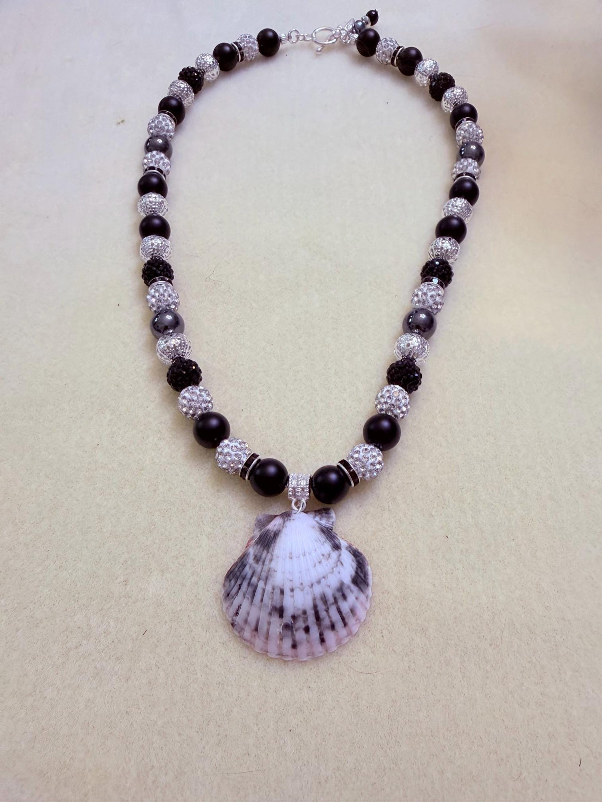 Handmade Florida Shell Necklace With Black Onyx Turquoise Beads 18 Inch