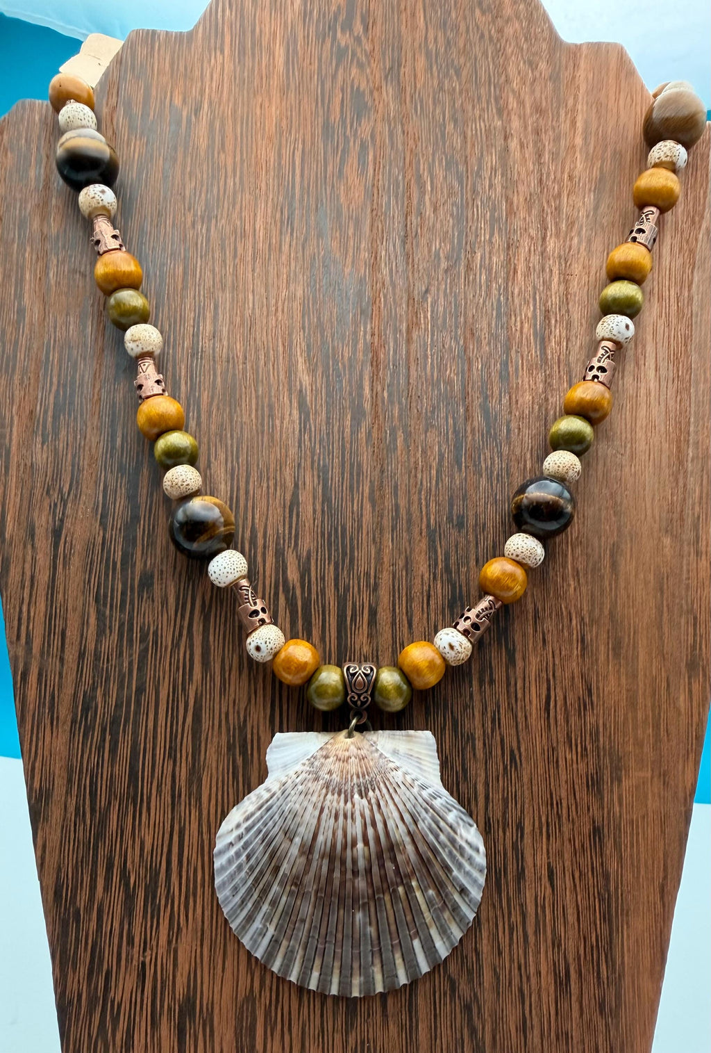 Mens Florida Gulf Calico Scallop Shell Necklace 18 Inch Handmade Coastal Jewelry
