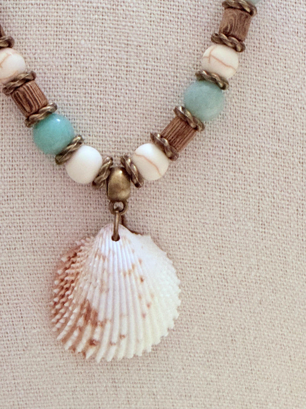 Handmade Seashell Statement Necklace with Turquoise Beads Coastal Boho Jewelry