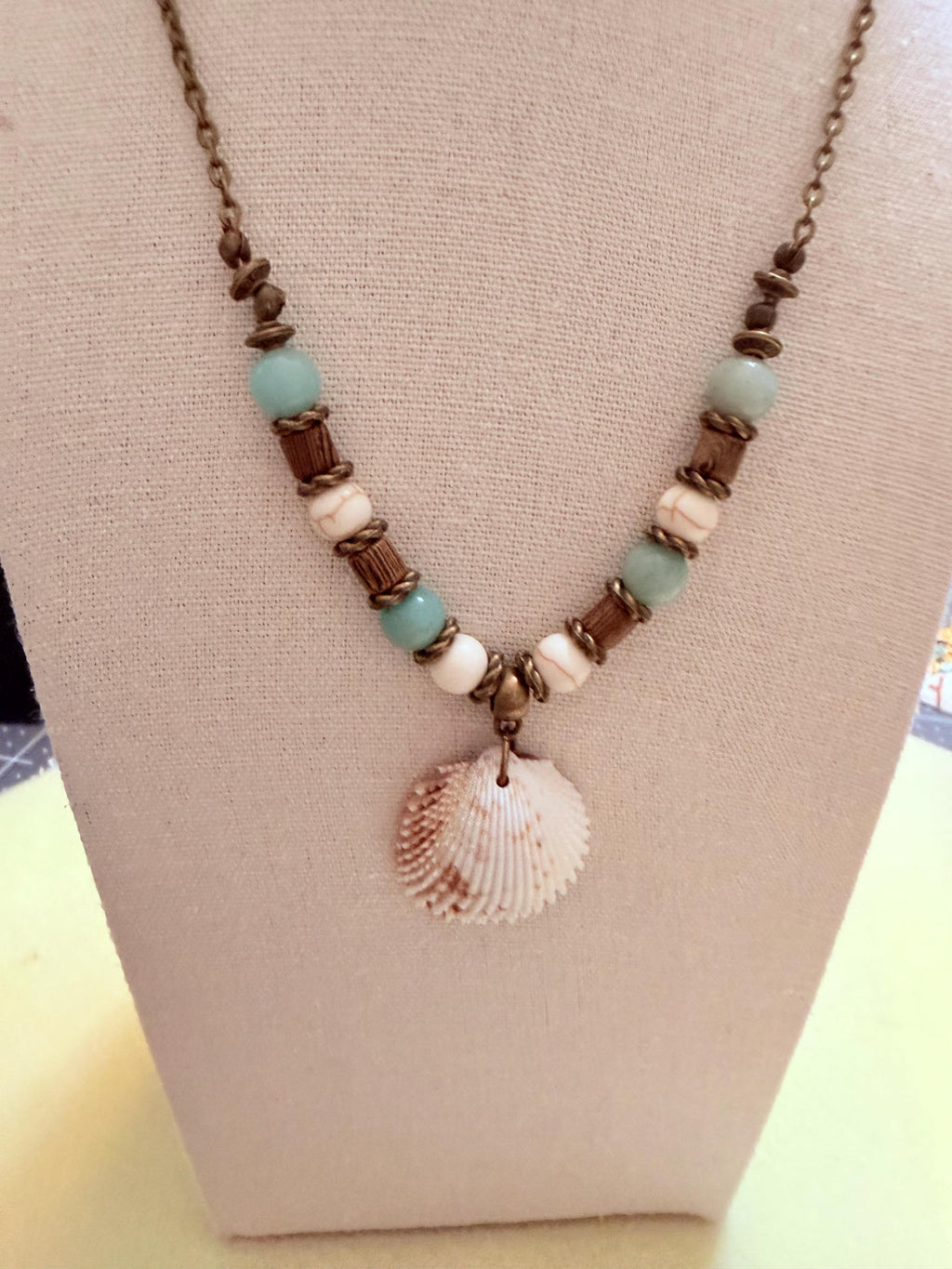 Handmade Seashell Statement Necklace with Turquoise Beads Coastal Boho Jewelry
