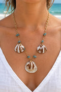 Handmade Natural Shell Necklace With Blue Stone Beads 925 Plated 17 Inch Chain