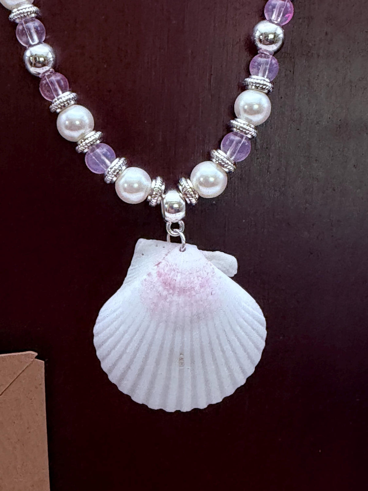 Handmade Pink Scallop Shell Necklace and Earrings Coastal Jewelry Set
