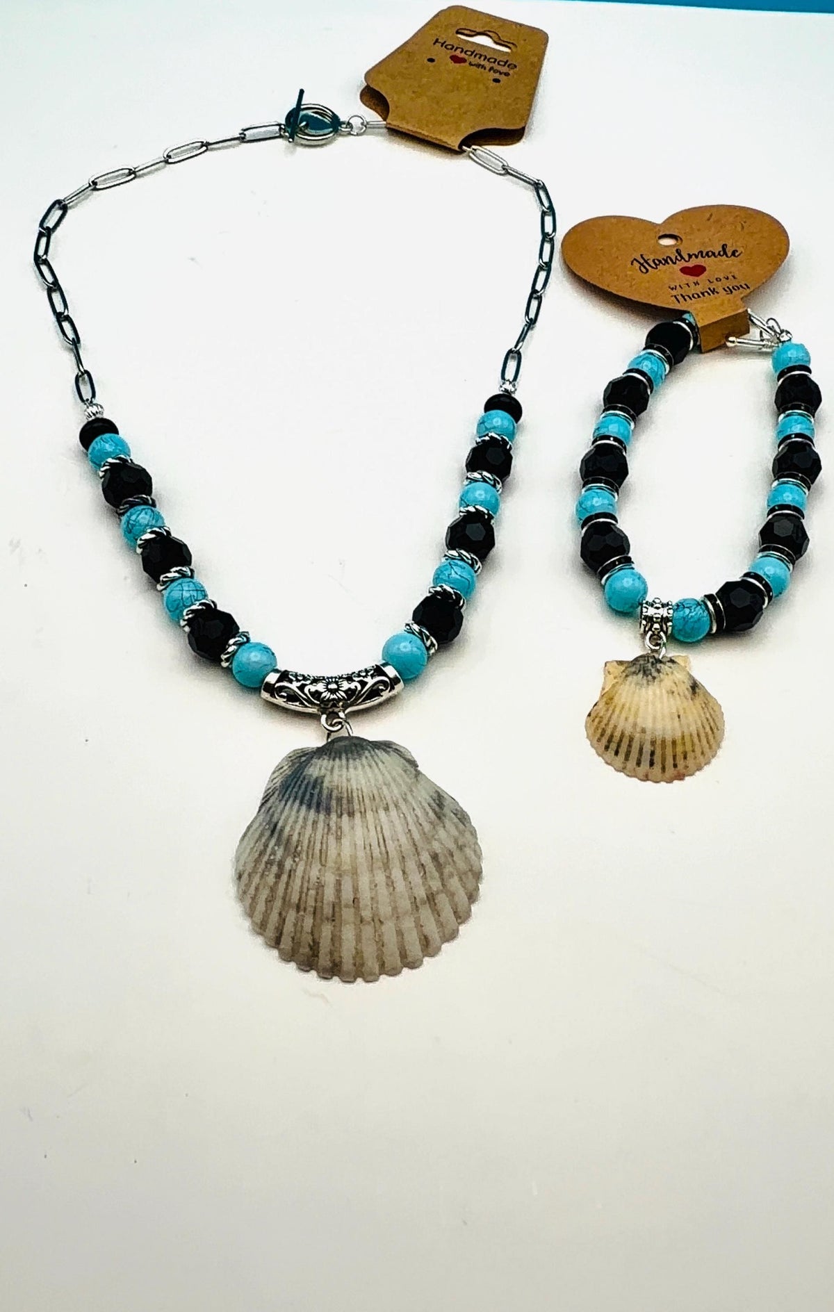 Turquoise Sanibel Island Handmade Seashell Necklace and Bracelet Jewelry Set