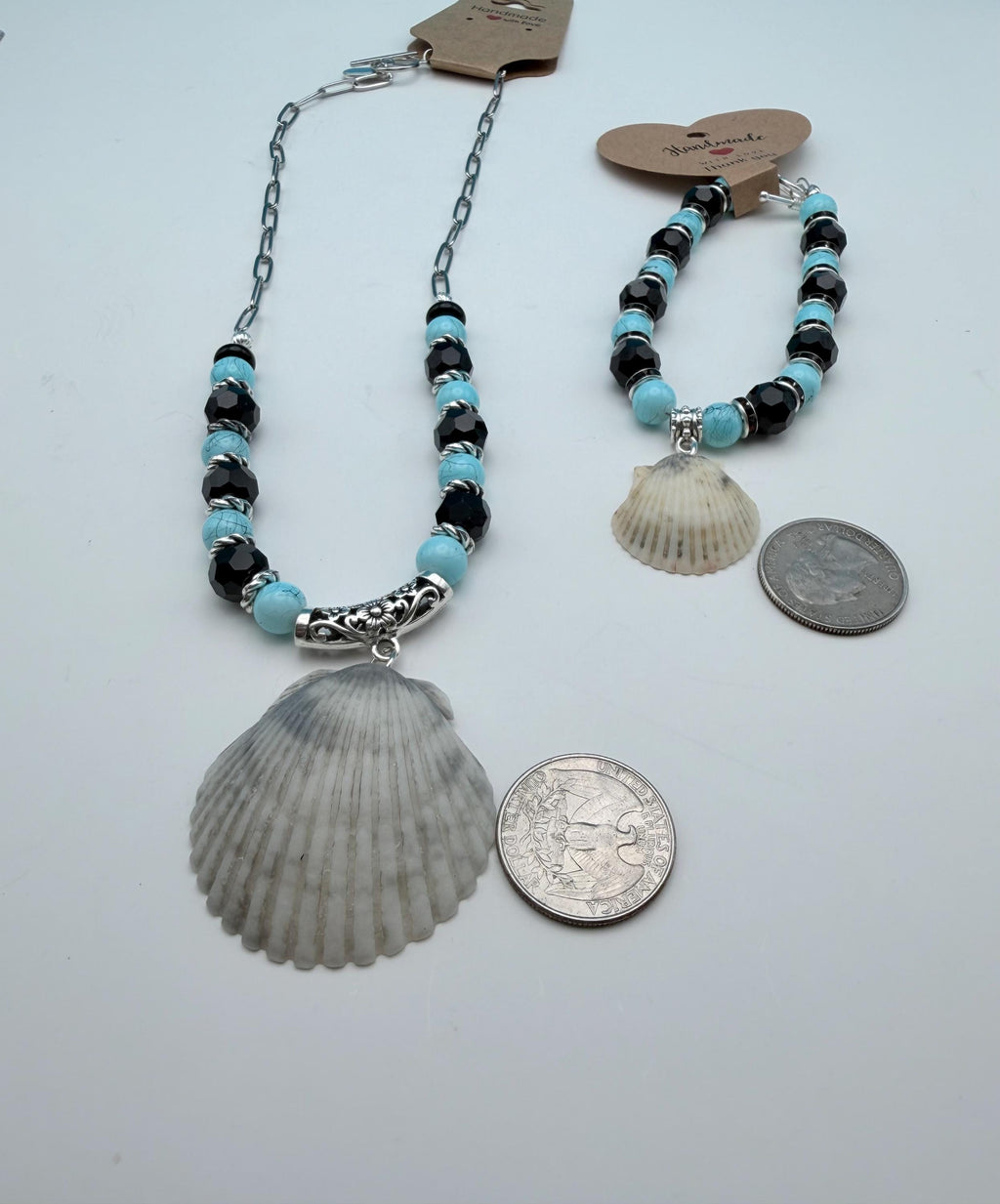 Turquoise Sanibel Island Handmade Seashell Necklace and Bracelet Jewelry Set