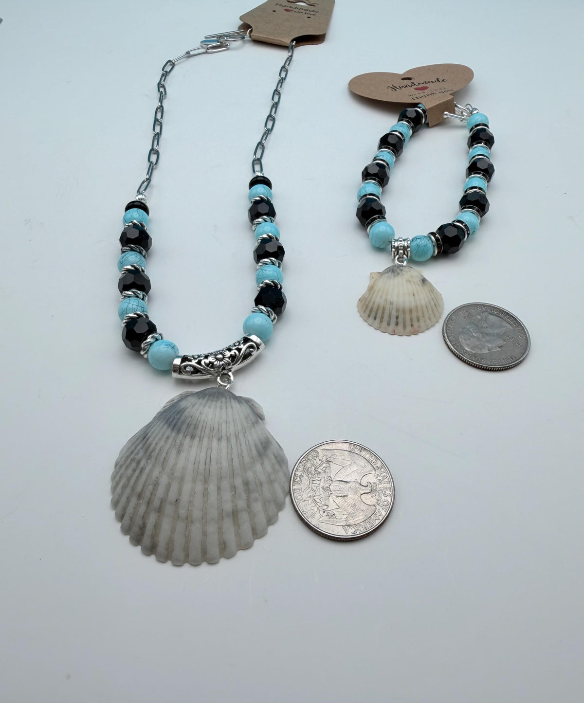 Turquoise Sanibel Island Handmade Seashell Necklace and Bracelet Jewelry Set