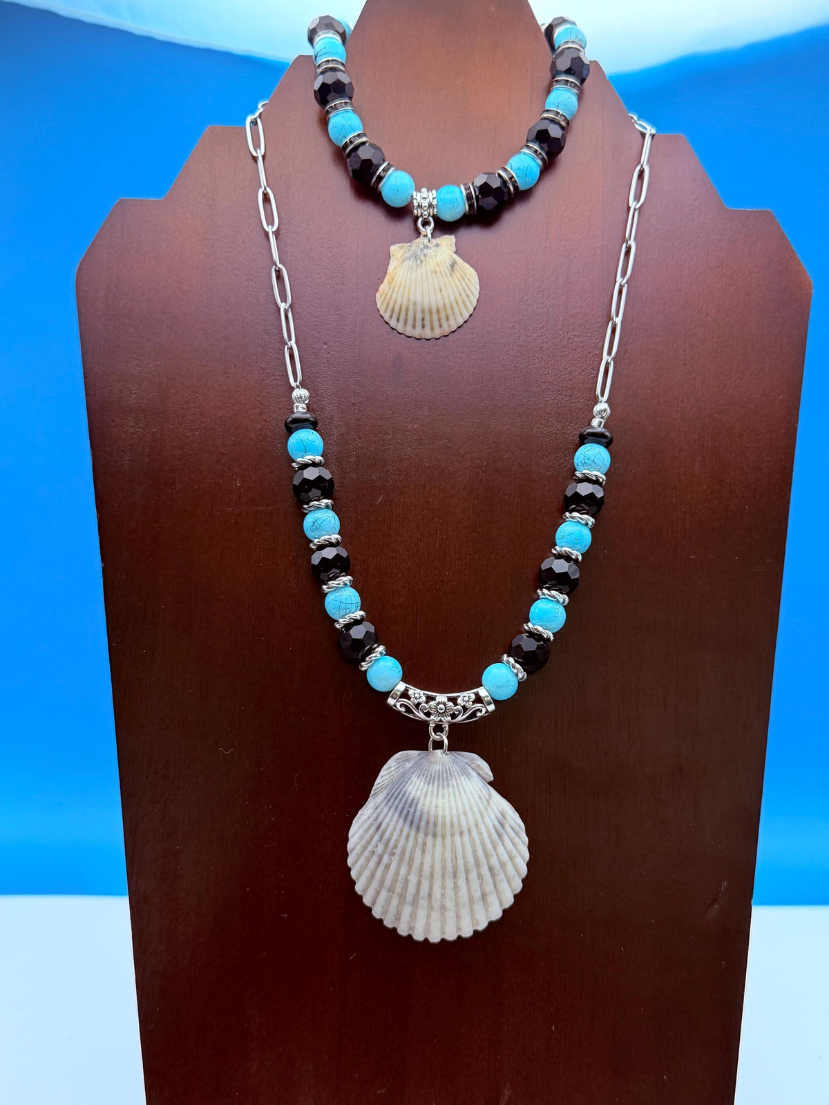 Turquoise Sanibel Island Handmade Seashell Necklace and Bracelet Jewelry Set