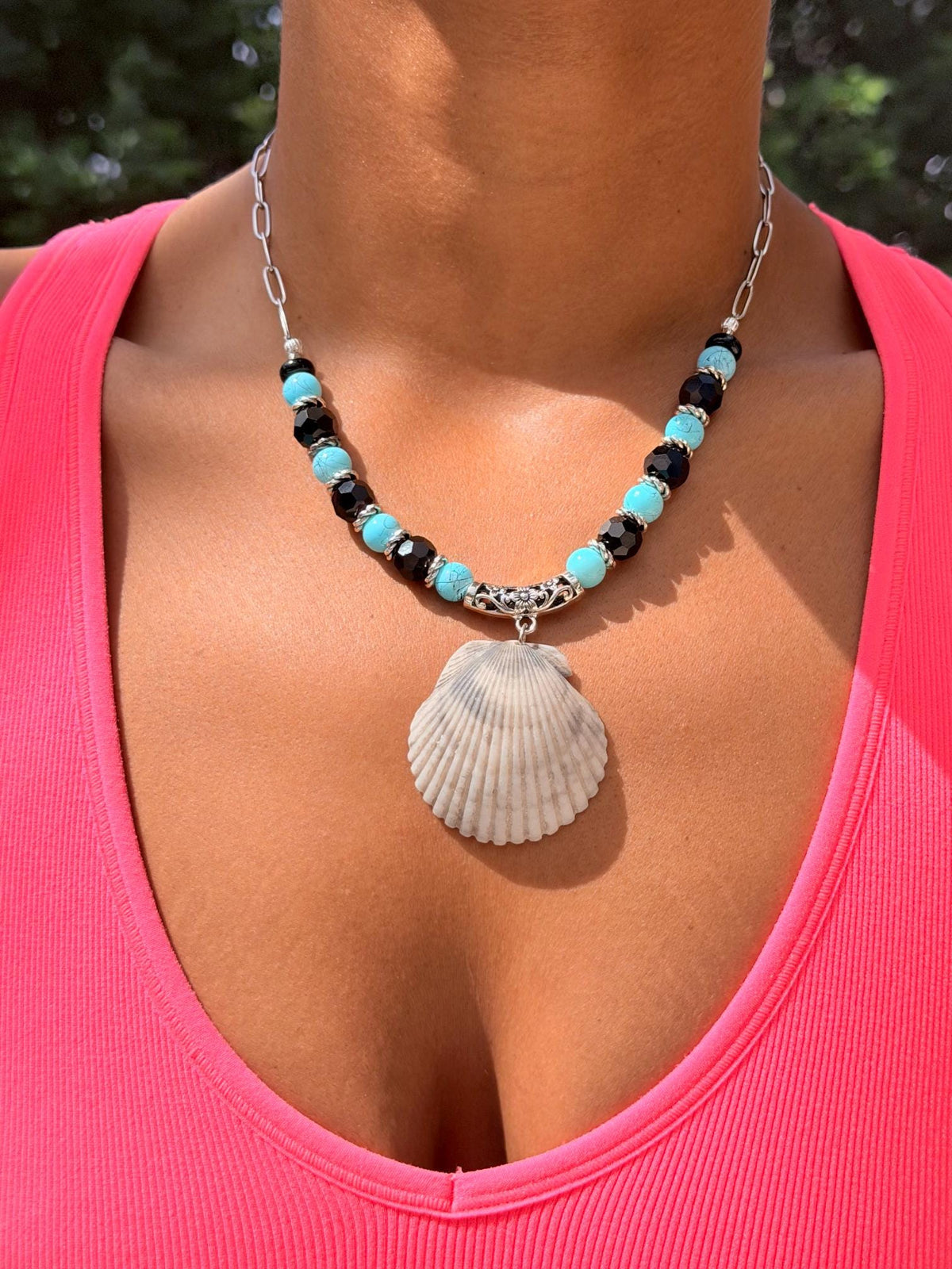 Turquoise Sanibel Island Handmade Seashell Necklace and Bracelet Jewelry Set