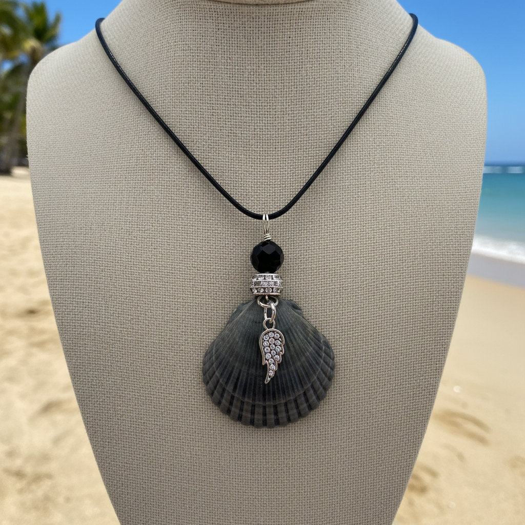 Angel Wings Shell Necklace - Dark Gray Scallop from Florida Gulf Shores
