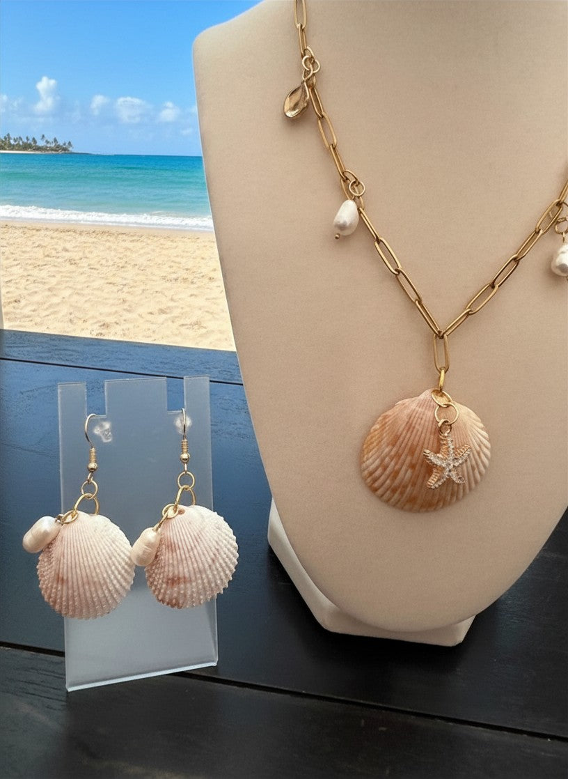 Gulf Shore Cockle Set – Shell Necklace & Earrings