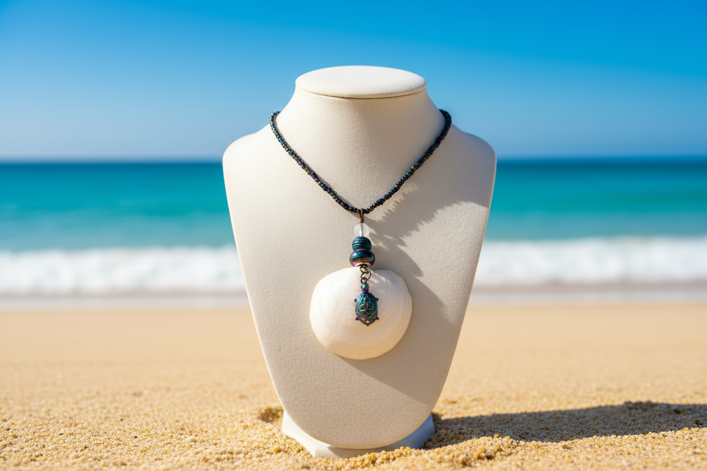 White Shell Necklace with Sunny Beach - View 1