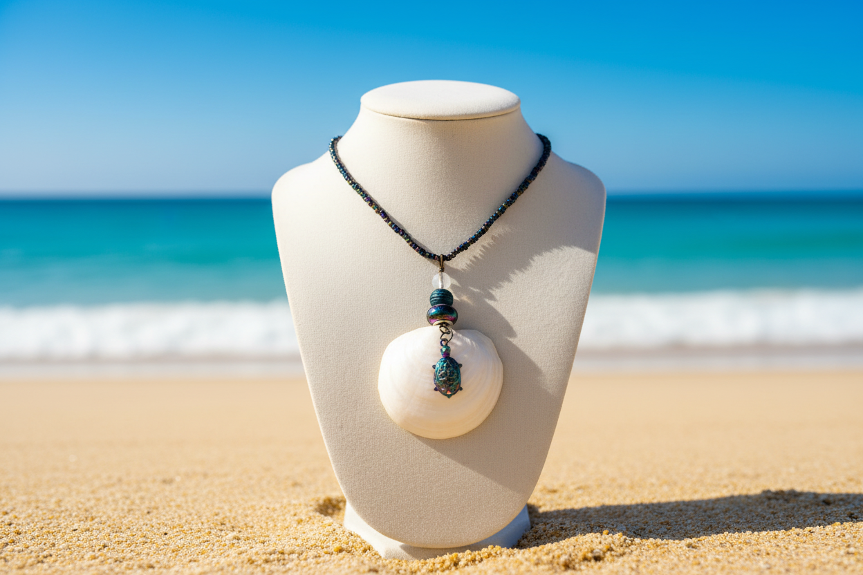 White Shell Necklace with Sunny Beach - View 1
