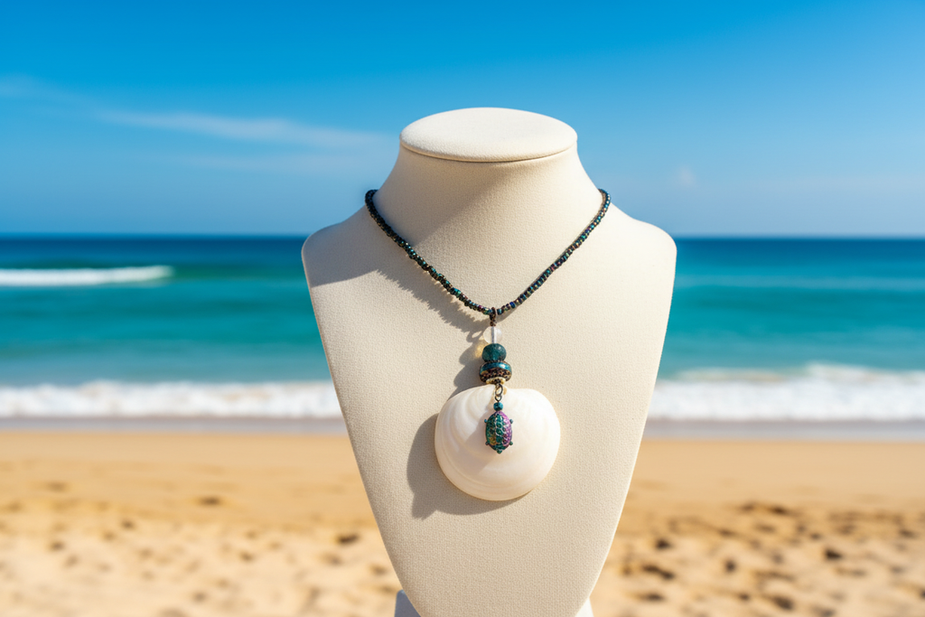 White Shell Necklace with Sunny Beach - View 2