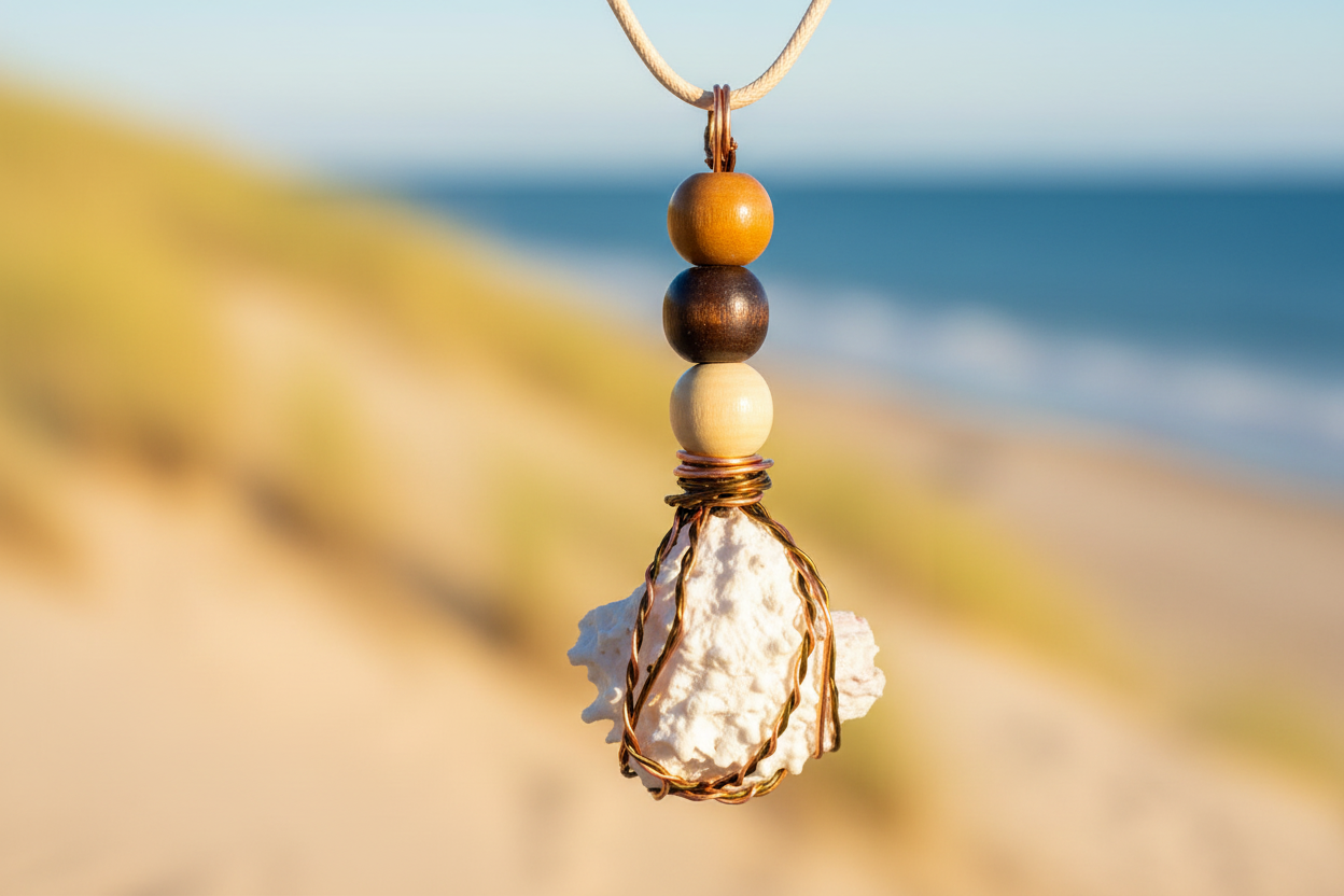Wire-Wrapped Shell Necklace Close-Up - View 1