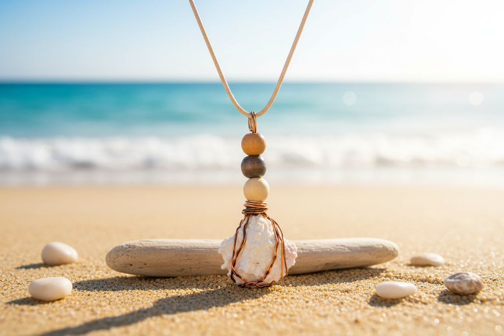 Wire-Wrapped Shell Necklace Close-Up - View 2